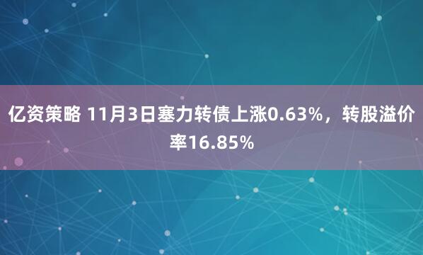 亿资策略 11月3日塞力转债上涨0.63%，转股溢价率16.85%