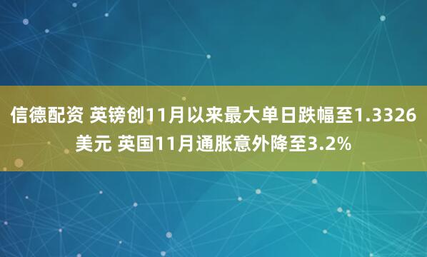 信德配资 英镑创11月以来最大单日跌幅至1.3326美元 英国11月通胀意外降至3.2%